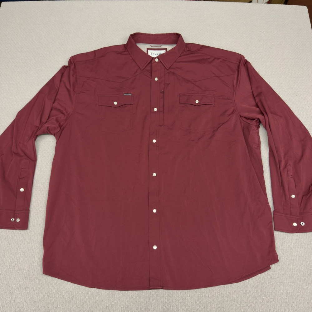 Poncho Pearl Snap Shirt Mens 3XL Red Long Sleeve Pearl Snap Vented Fishing